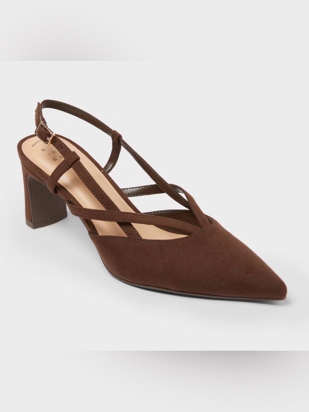 a new day Brown Suede Pointed-Toe Slingback Heels with Crisscross Straps